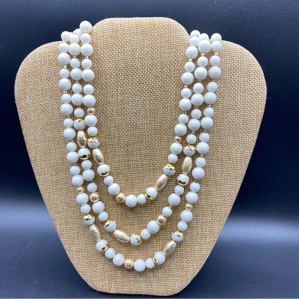 Vintage White Gold Beads Japan Multistrand Necklace 17$